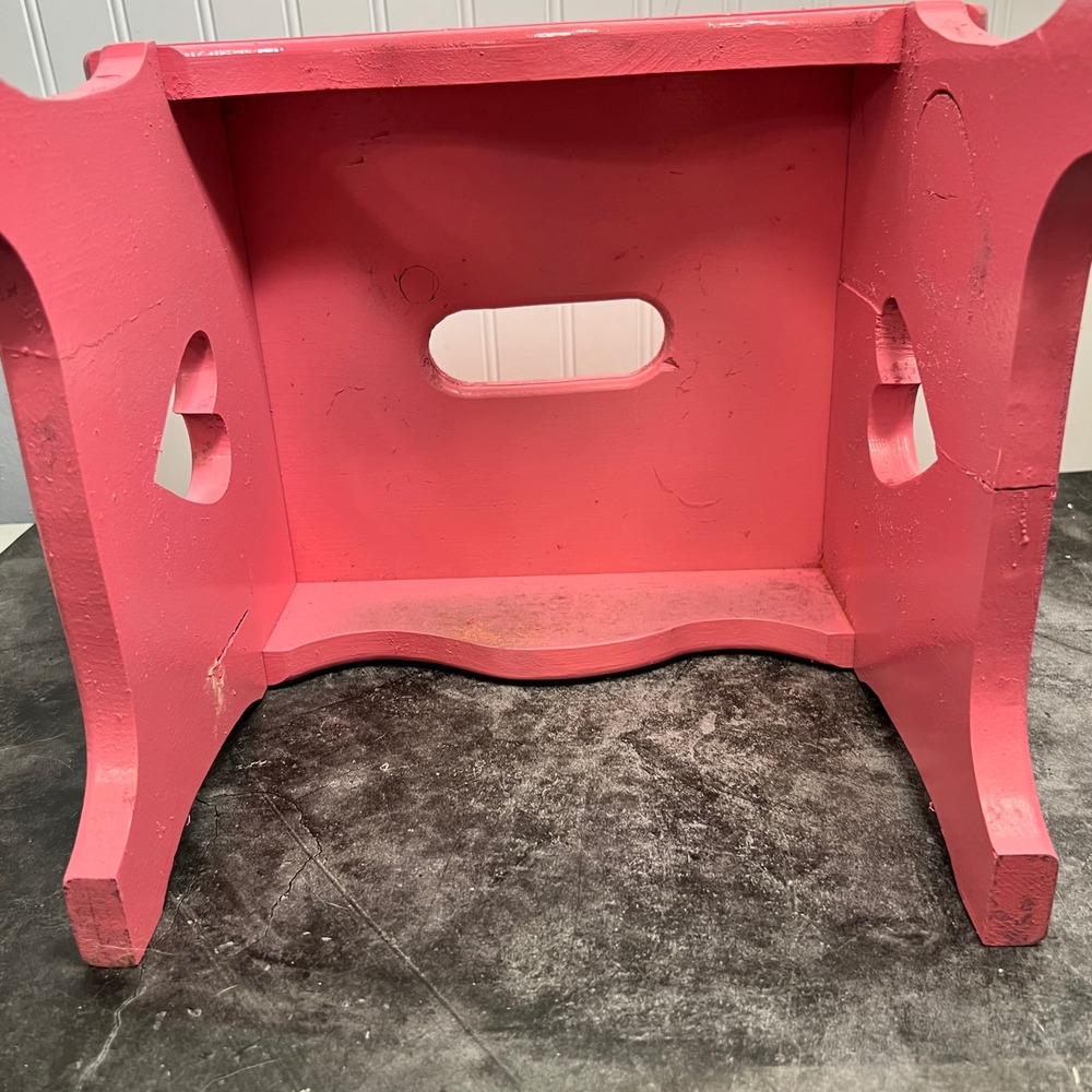 Vintage Pink Wooden Step Stool Heart Cutout | Cottage - Picture 6 of 8
